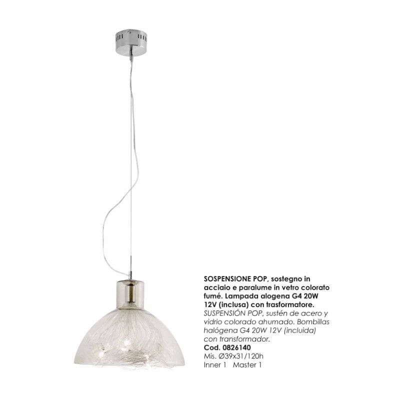 foto del prodotto sosp.pop 39,7 fumo 1 luce vetro acril bizzotto
