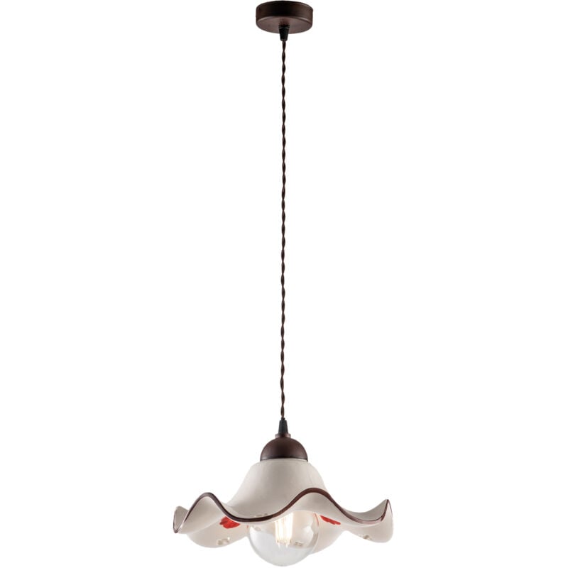 foto del prodotto sospensione 1 luce anemone in ferro laccato ruggine e ceramica decorata