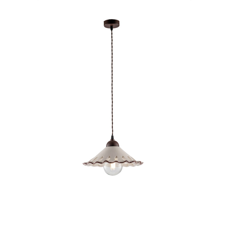 foto del prodotto sospensione 1 luce osteria in ferro nero ruggine e coppa in ceramica decorata