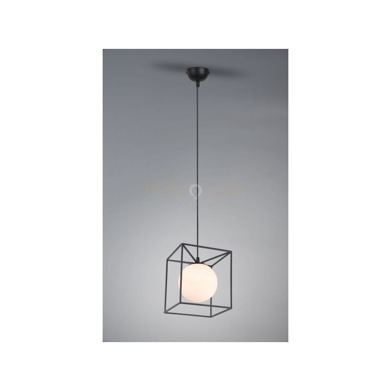 foto del prodotto sospensione 1 sfera vetro gabbia struttura metallo r30401032 nero e bianco 20x20cm