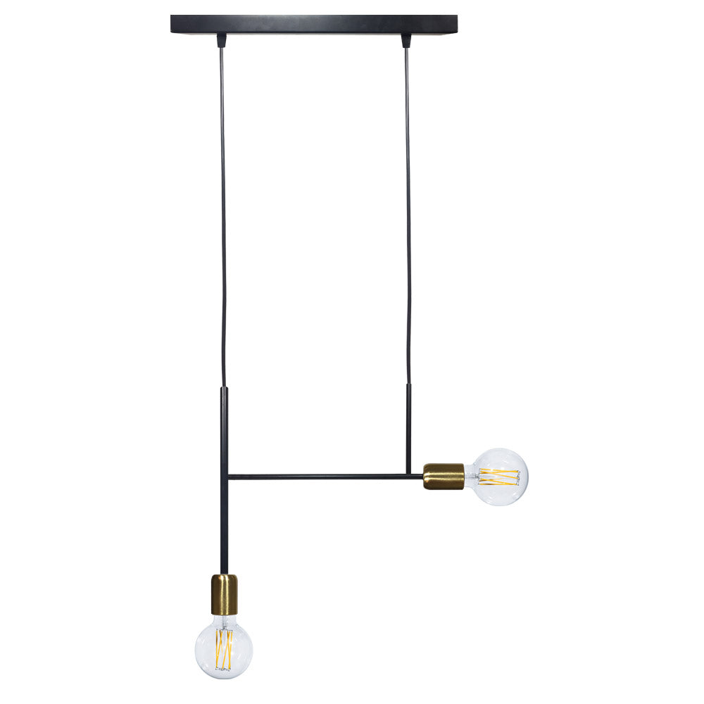 foto del prodotto sospensione 2xe27 montatura verniciata nero oro satinato e energy elvira