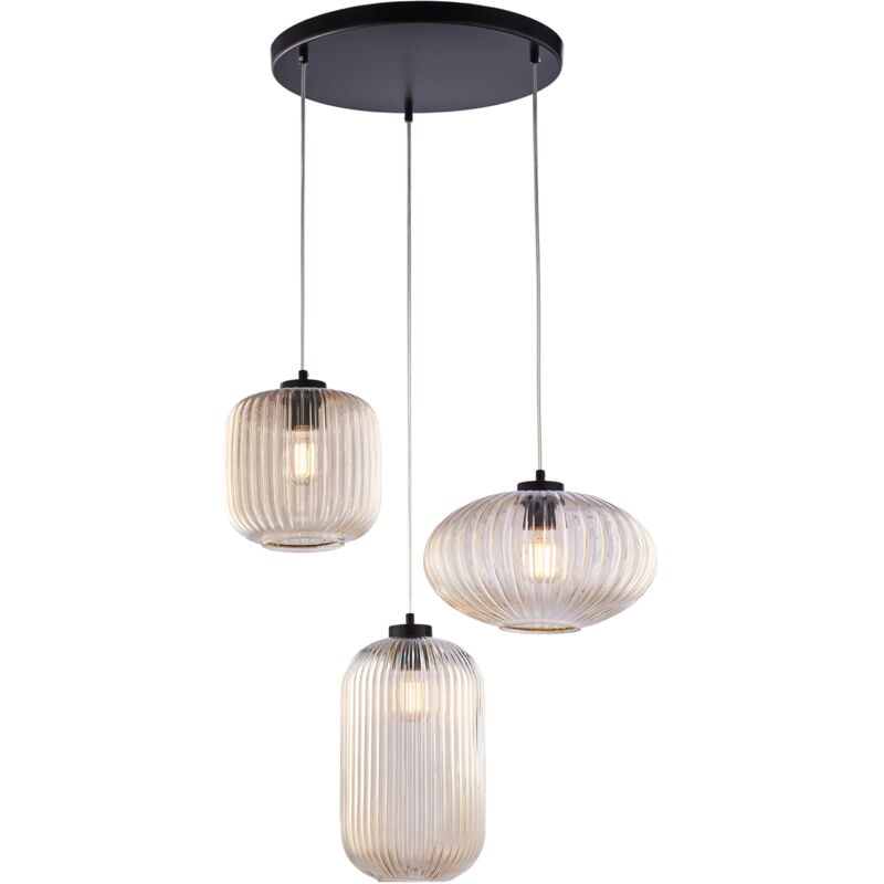foto del prodotto sospensione 3 luci glamour vetro soffiato ambra plissettato