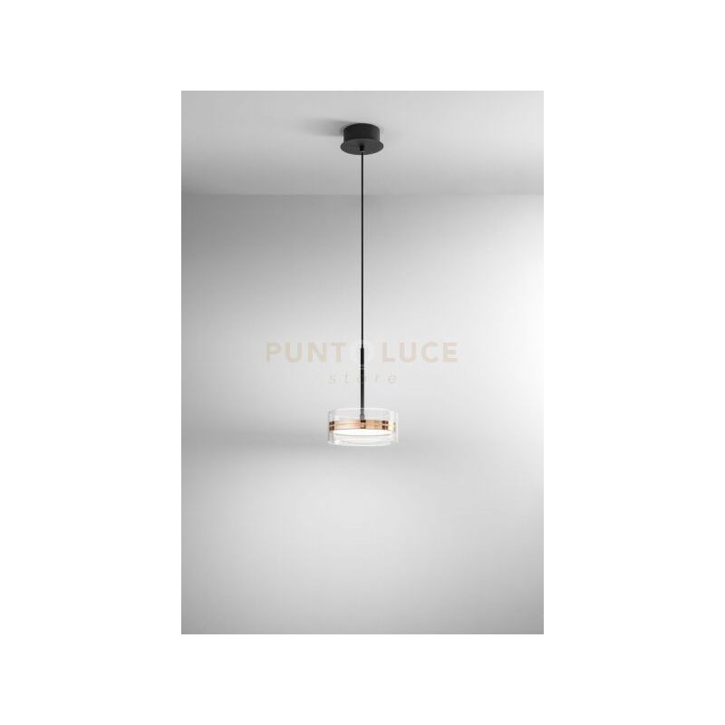 foto del prodotto sospensione aere in alluminio colore oro e nero 1 luce a led 14w 1120lm 3000k diffusore in vetro dimmerabile