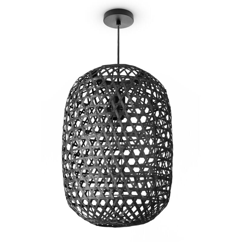 foto del prodotto sospensione bamb sala da pranzo lampada a cesto carta fibre vegetali boho e27 nero 30cm , luce a sospensione tipo 1 paco home