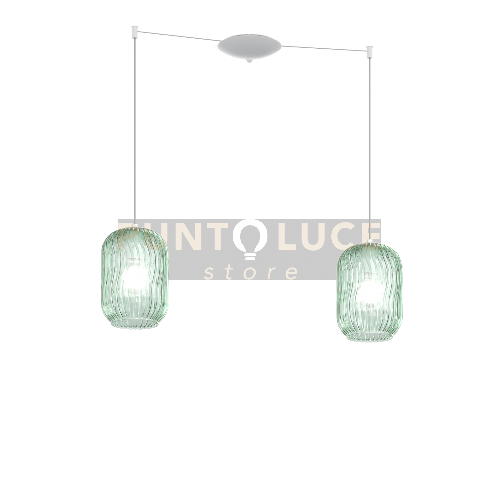 foto del prodotto sospensione bianco 2 luci spostabile vetri verde 1181bi s2 s ve