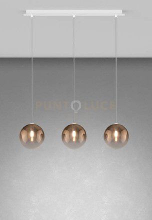 foto del prodotto sospensione bianco 3 luci rettangolare vetri bronzo 1184bi s3 r br