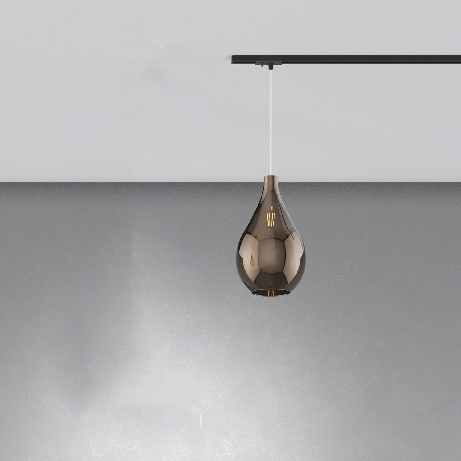 foto del prodotto sospensione binario contemporanea drop 2.0 metallo nero vetro bronzo 1 luce e27