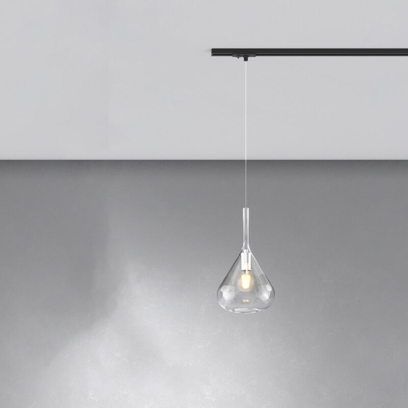 foto del prodotto sospensione binario contemporanea kona metallo nero vetro trasparente 1 luce e27