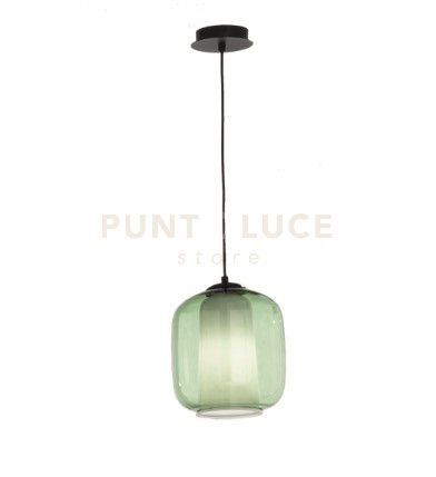 foto del prodotto sospensione bonnie 2 vetro verde 1 luce attacco e27 d.22cm h.26cm