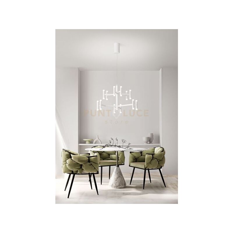 foto del prodotto sospensione candles in metallo e alluminio bianco d.70cm a led 68w 4690lm 3000k con diffusori acrilico satinato