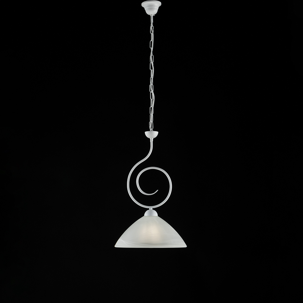 foto del prodotto sospensione classica 1 luce ferro battuto bianco shabby vetro bianco serie milly