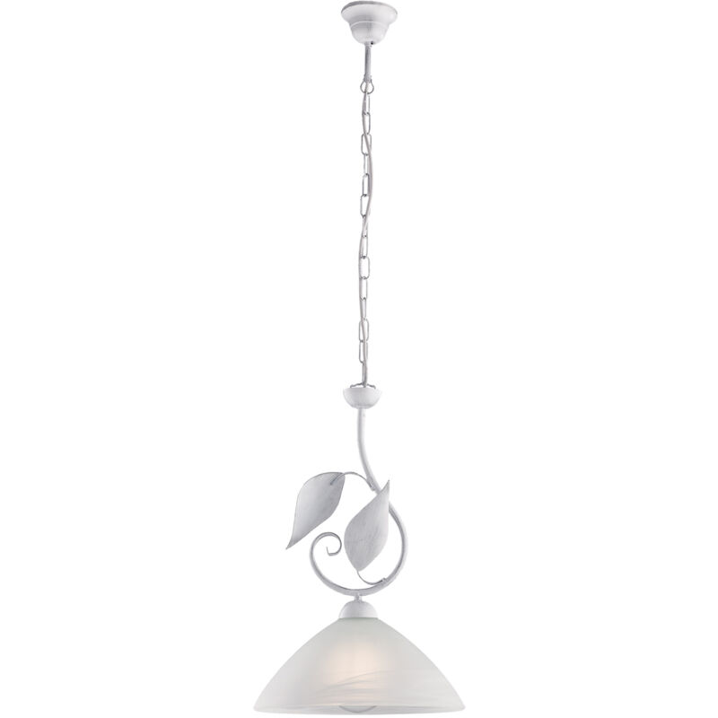 foto del prodotto sospensione classica esse 1 luce ferro battuto e vetro bianco e argento