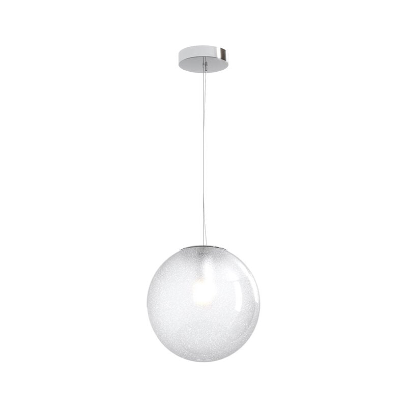 foto del prodotto sospensione contemp glitter metallo cromo vetro soffiato trasp 1 luce e27 25cm