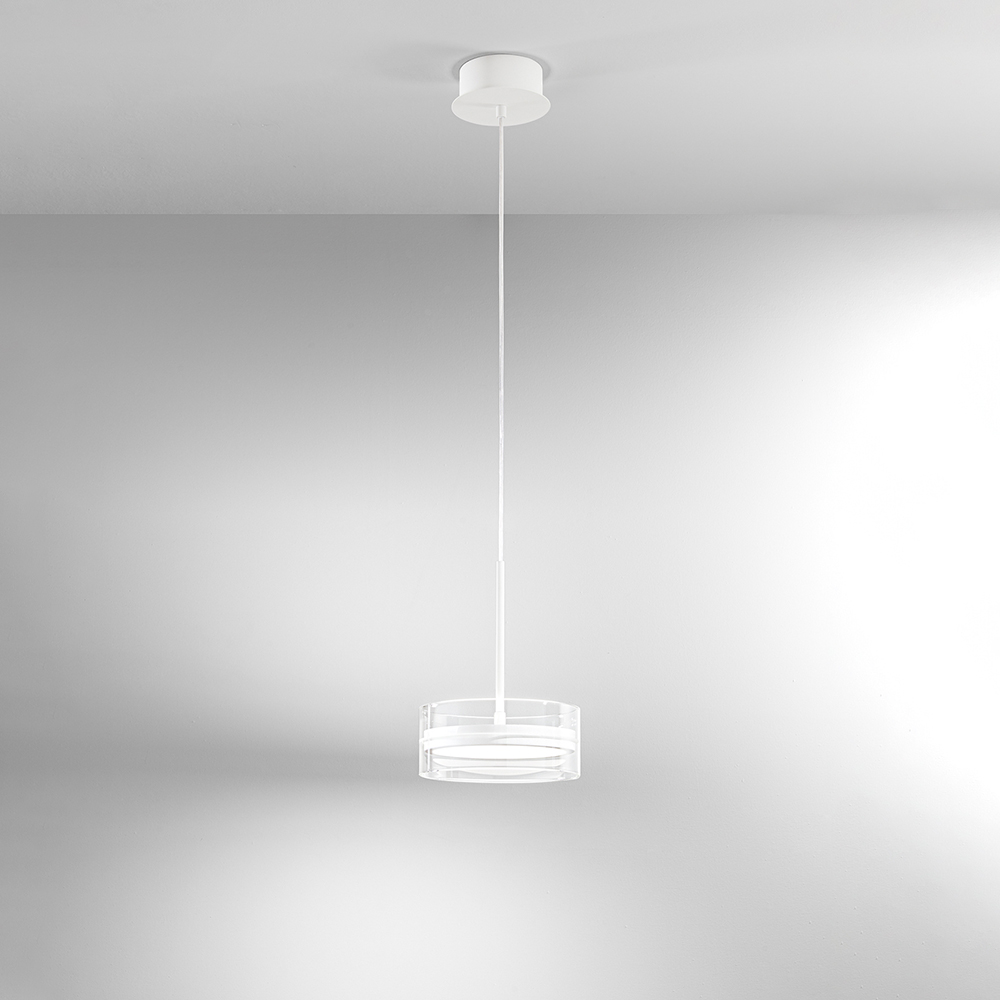 foto del prodotto sospensione contemporanea aere metallo bianco vetro led 14w 3000k