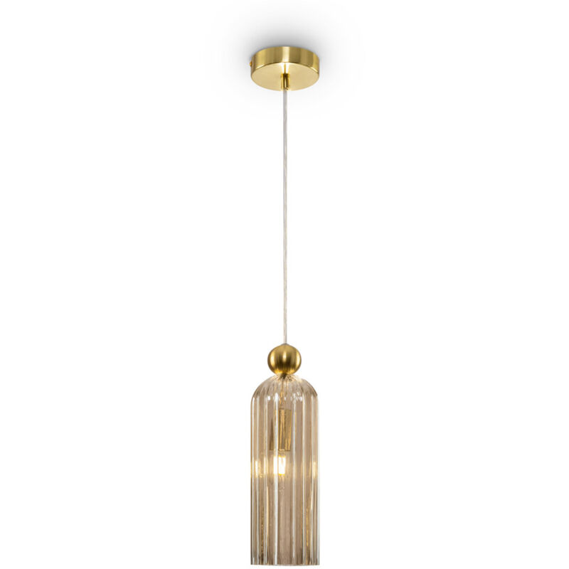 foto del prodotto sospensione contemporanea antic metallo oro 1 luci diffusore in vetro cognac