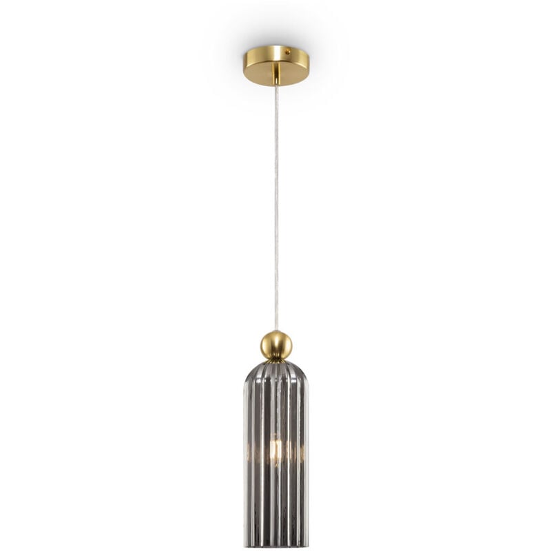 foto del prodotto sospensione contemporanea antic metallo oro 1 luci diffusore in vetro grigio