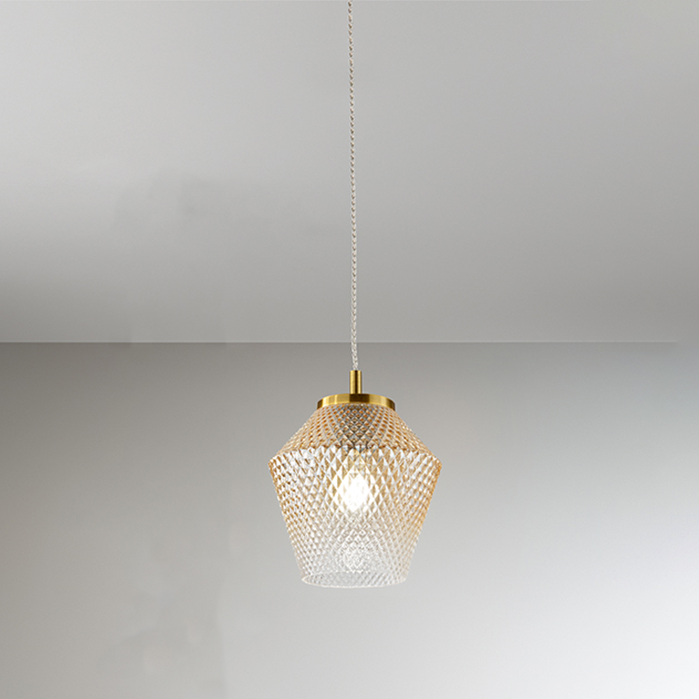 foto del prodotto sospensione contemporanea arnia metallo ottone brunito vetro ambra 1 luce e27