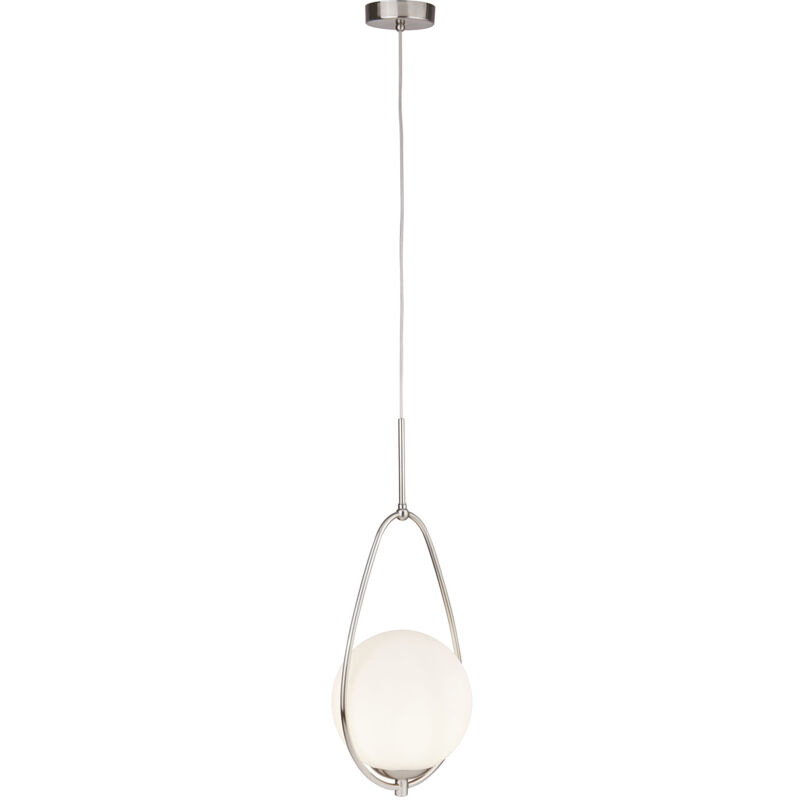 foto del prodotto sospensione contemporanea avalon acciaio argento vetro bianco 1 luce e27