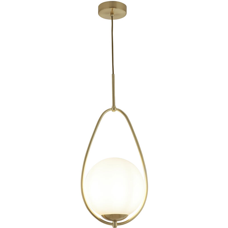 foto del prodotto sospensione contemporanea avalon acciaio oro vetro bianco 1 luce e27