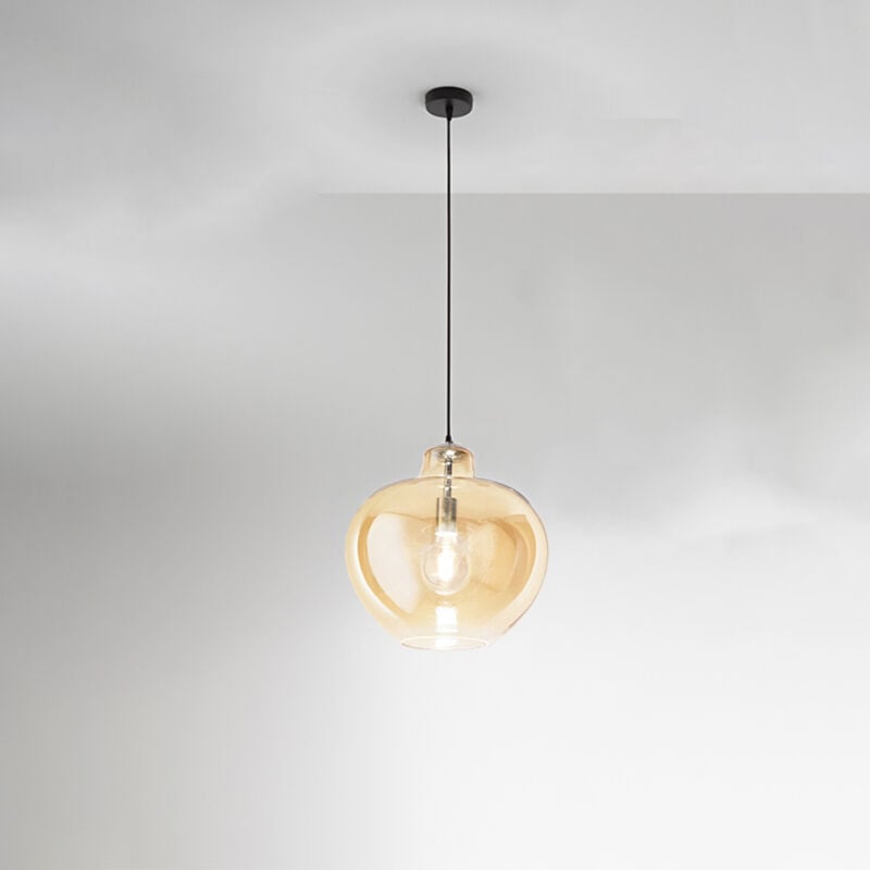 foto del prodotto sospensione contemporanea bowl metallo cromo vetro ambra 1 luce e27