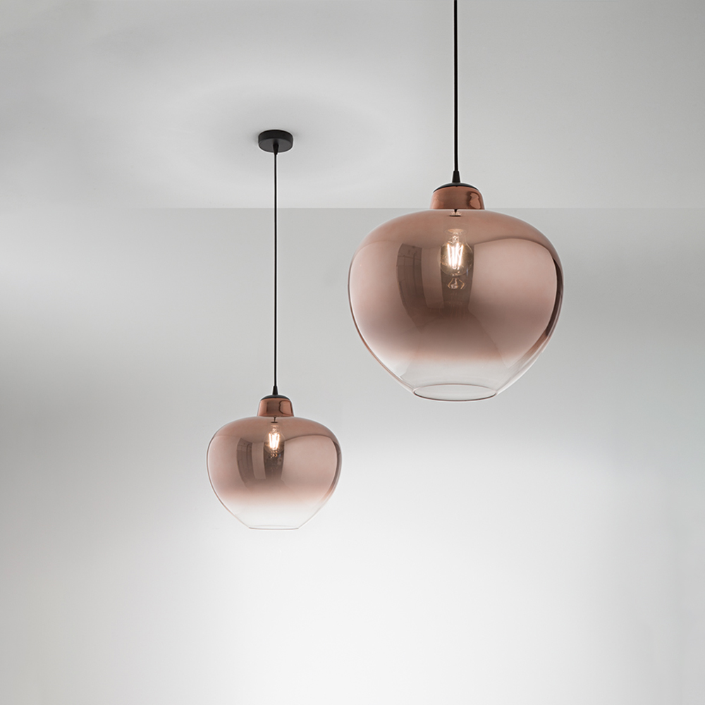 foto del prodotto sospensione contemporanea bowl metallo nero vetro rame 1 luce e27