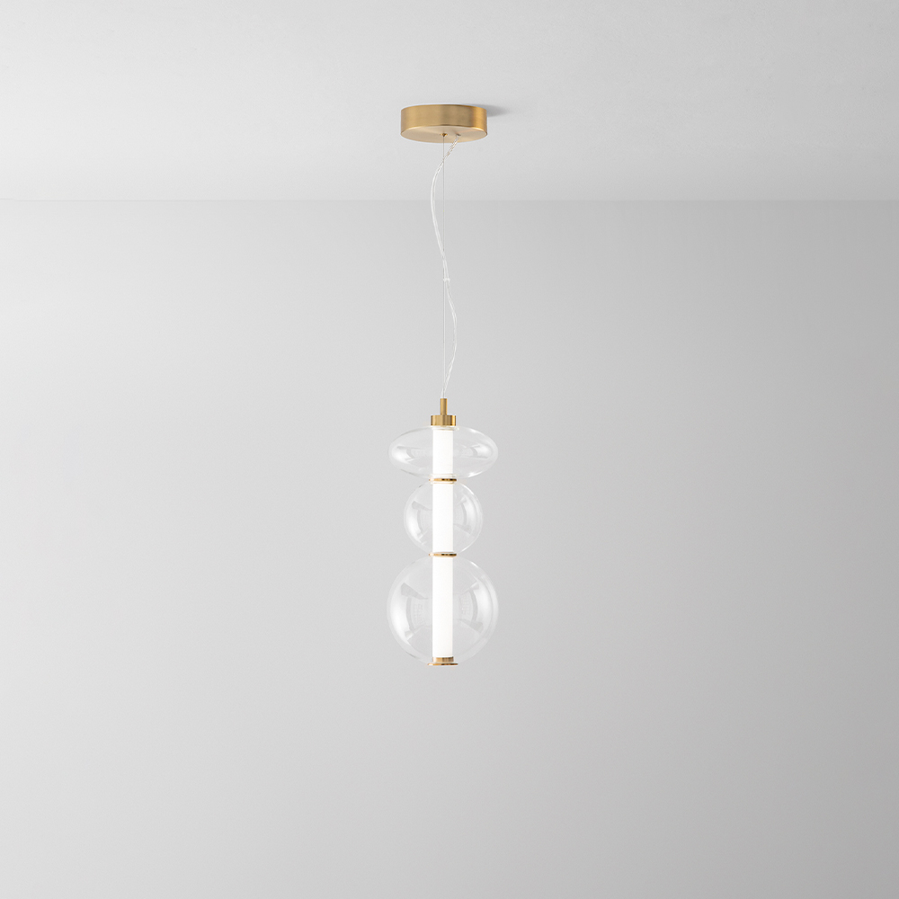 foto del prodotto sospensione contemporanea bubbles alluminio oro vetro trasparente led 24w 3000k