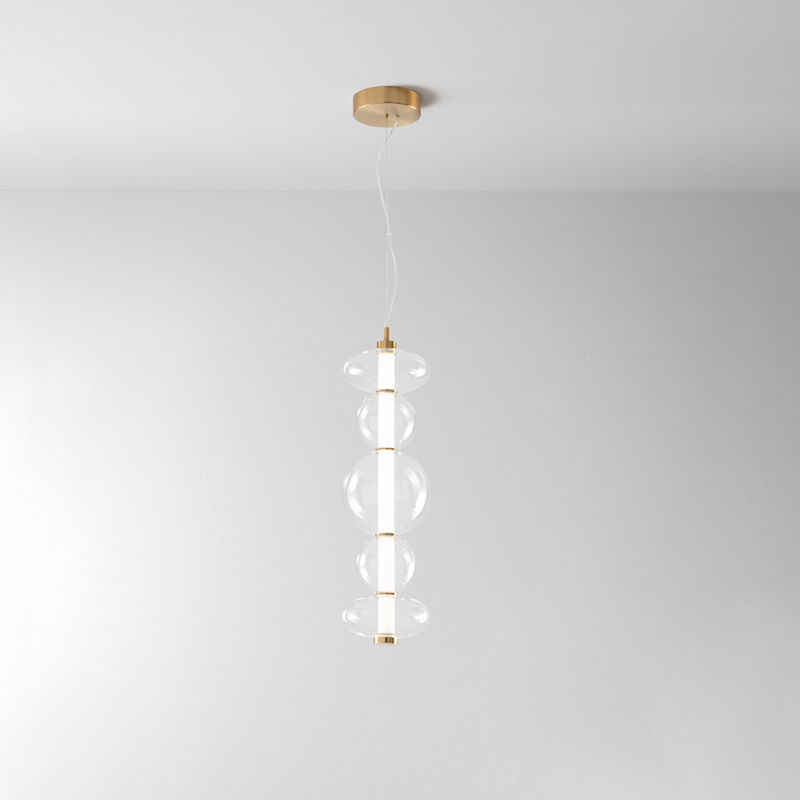foto del prodotto sospensione contemporanea bubbles alluminio oro vetro trasparente led 38w 3000k