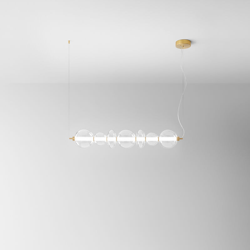 foto del prodotto sospensione contemporanea bubbles alluminio oro vetro trasparente led 50w 3000k