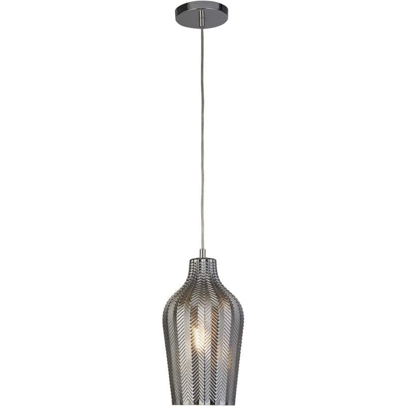 foto del prodotto sospensione contemporanea chevron acciaio cromo vetro fum 1 luce e27