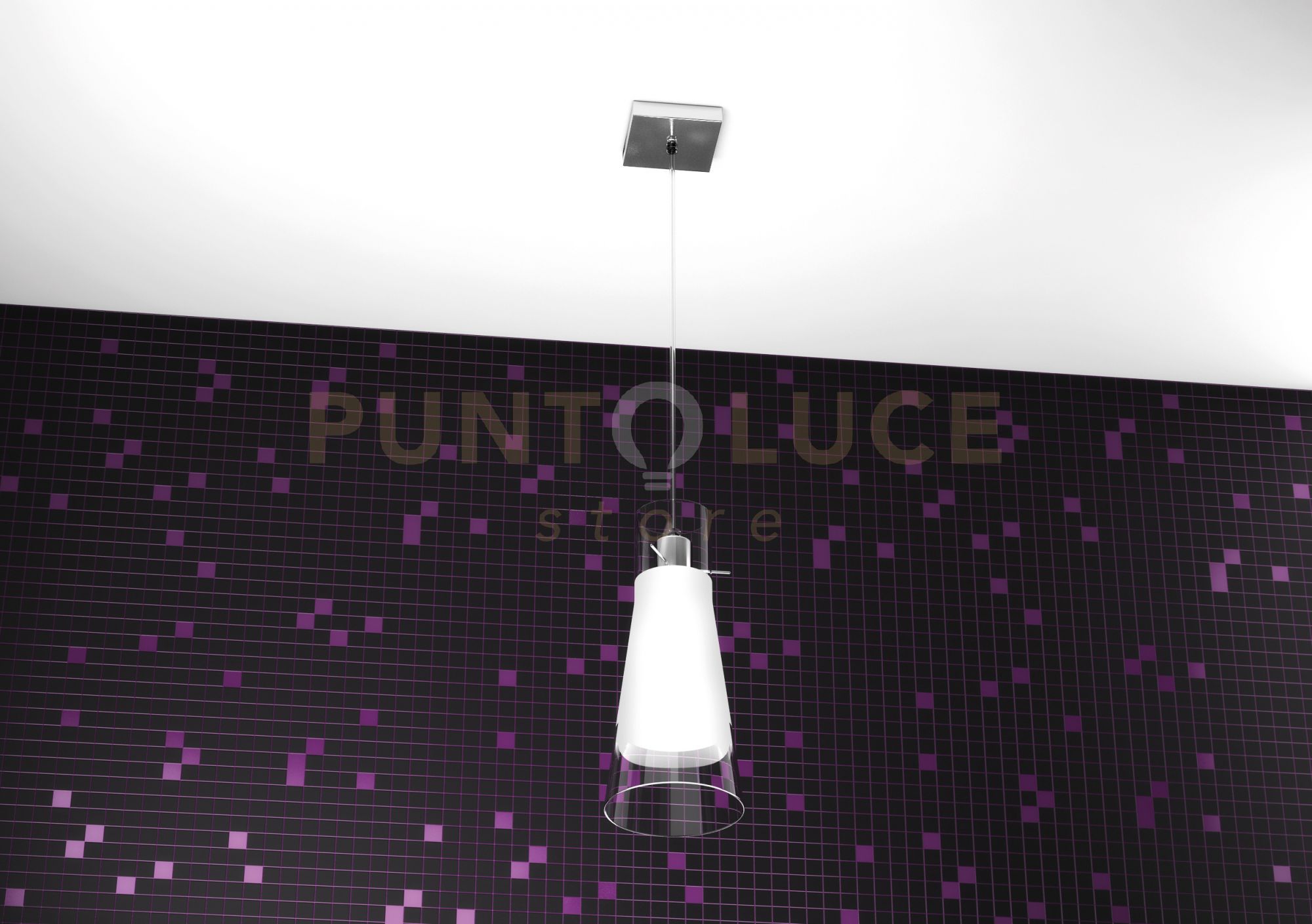 foto del prodotto sospensione contemporanea cone metallo cromo vetro bianco satinato 1 luce e27