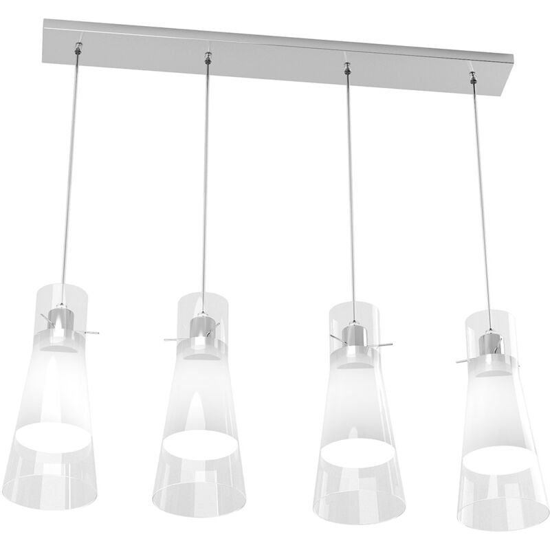 foto del prodotto sospensione contemporanea cone metallo cromo vetro bianco satinato 4 luci e27