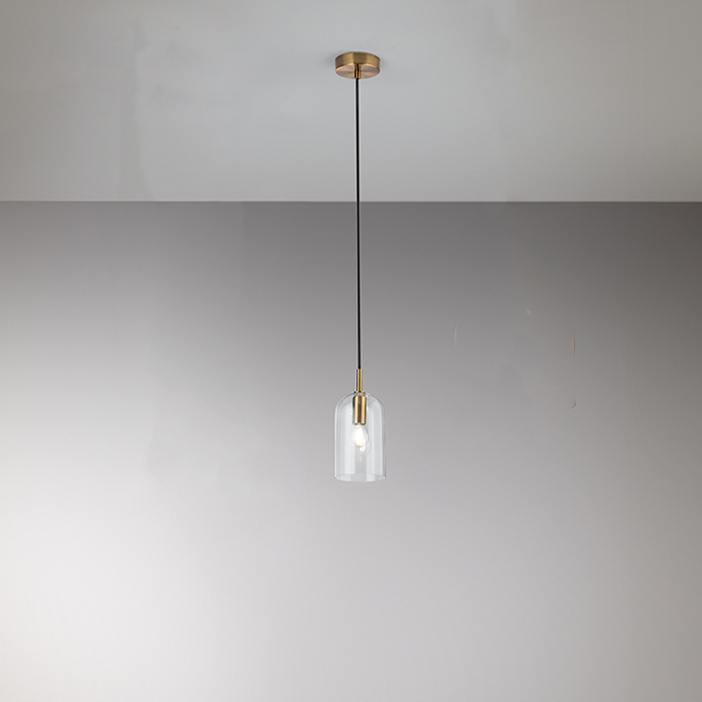 foto del prodotto sospensione contemporanea coro metallo oro spazzolato vetro 1 luce e14