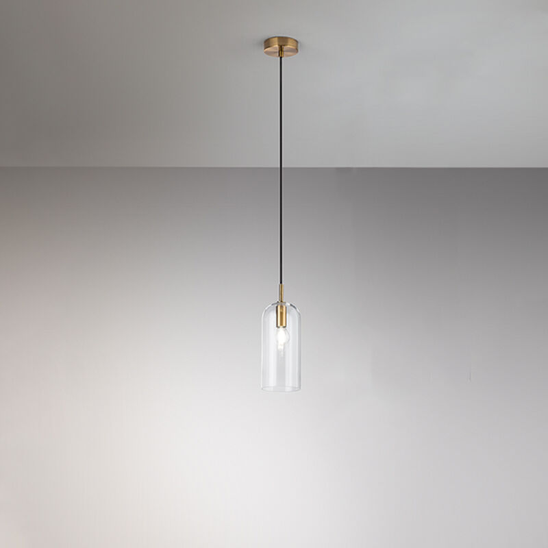 foto del prodotto sospensione contemporanea coro metallo oro vetro trasparente 1 luce e14