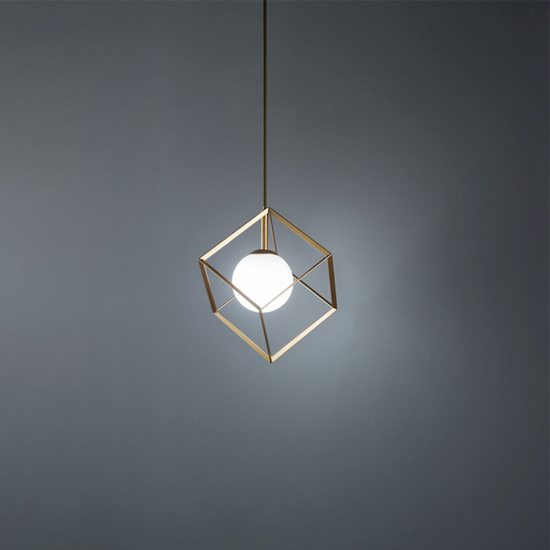 foto del prodotto sospensione contemporanea cube metallo oro 1 luce g9