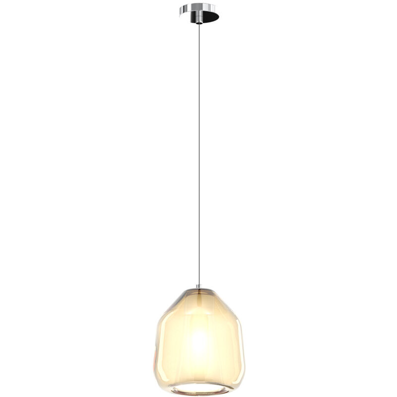 foto del prodotto sospensione contemporanea double skin beta metallo cromo vetro ambra 1 luce e27