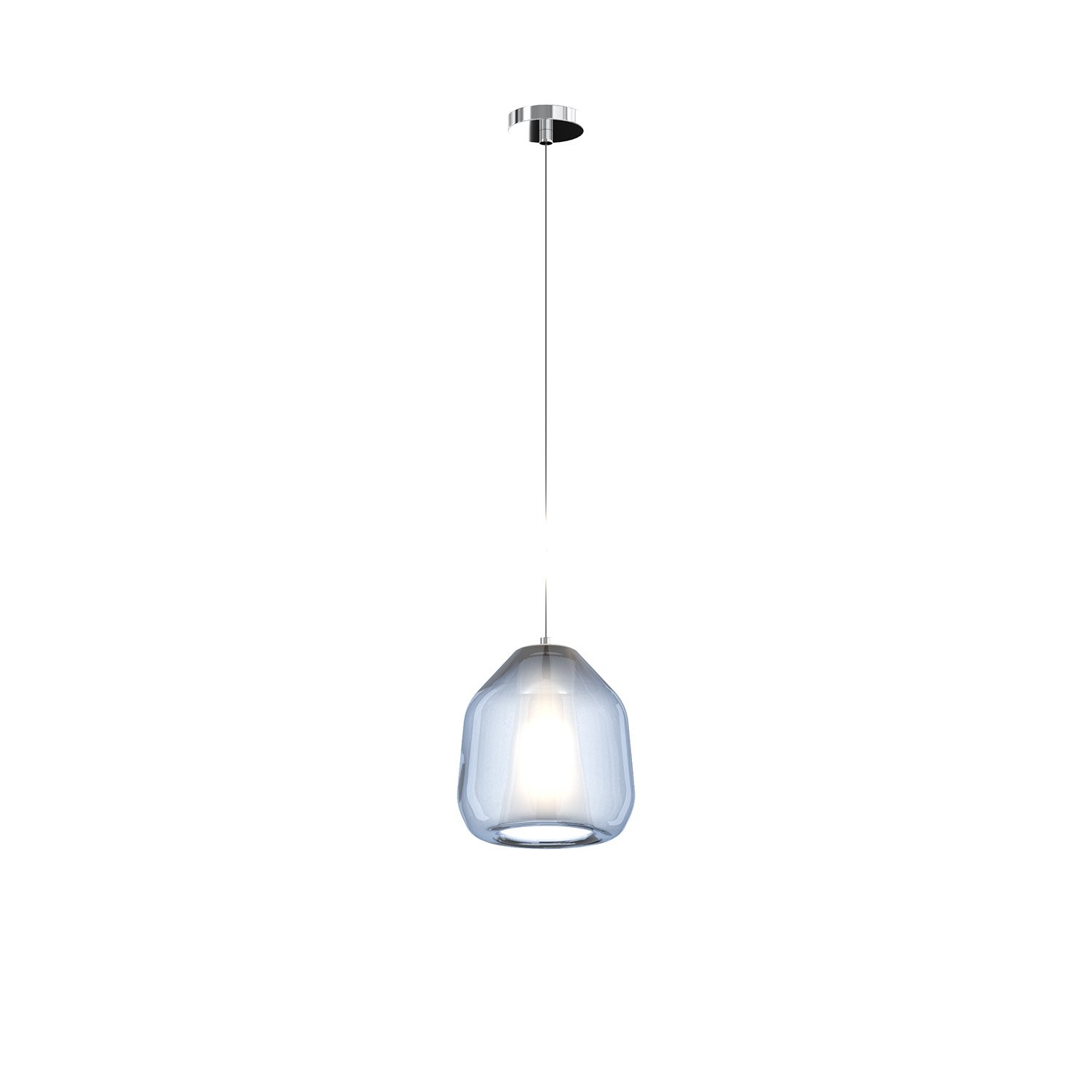foto del prodotto sospensione contemporanea double skin beta metallo cromo vetro blu 1 luce e27