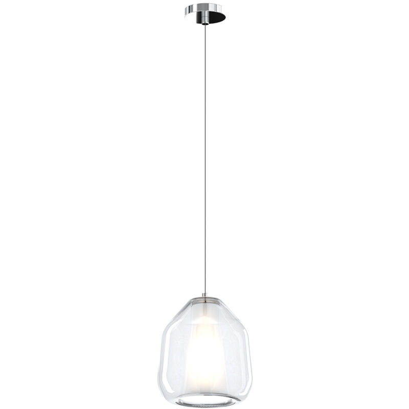 foto del prodotto sospensione contemporanea double skin beta metallo cromo vetro trasp. 1 luce e27