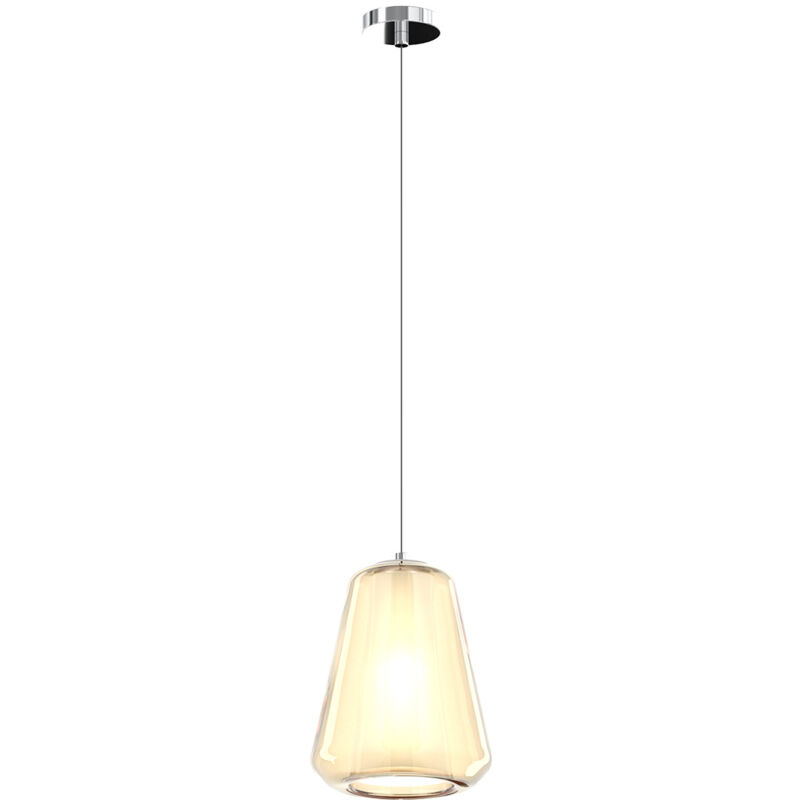 foto del prodotto sospensione contemporanea double skin gamma metallo cromo vetro ambra 1 luce e27