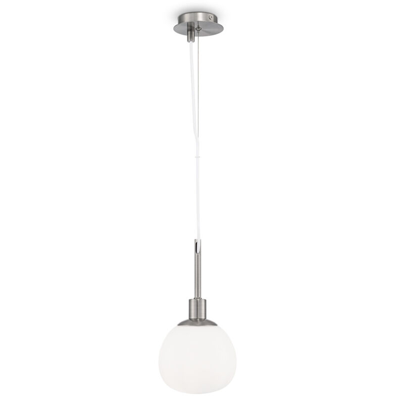 foto del prodotto sospensione contemporanea erich metallo nichel 1 luce e diffusore bianco