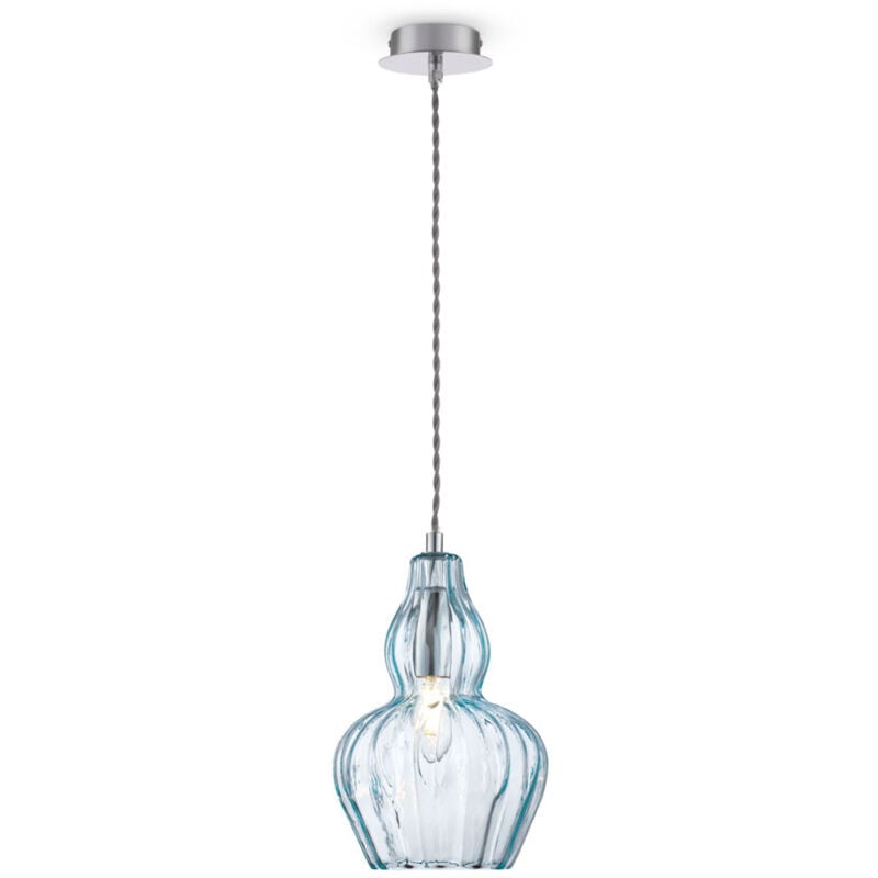 foto del prodotto sospensione contemporanea eustoma metallo nichel 1 luce diffusore vetro blu