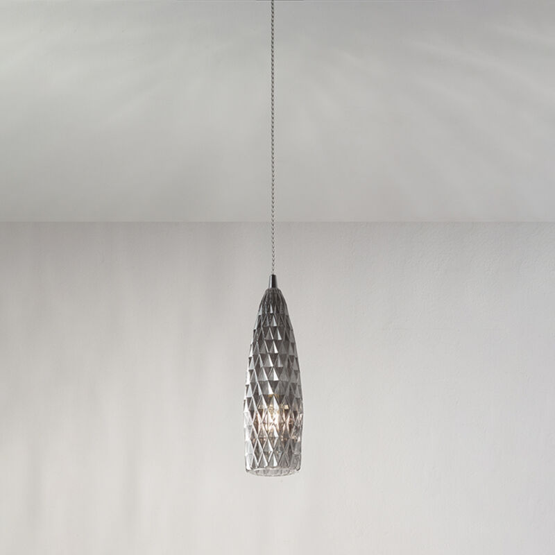 foto del prodotto sospensione contemporanea flut metallo cromo vetro fum 1 luce e27