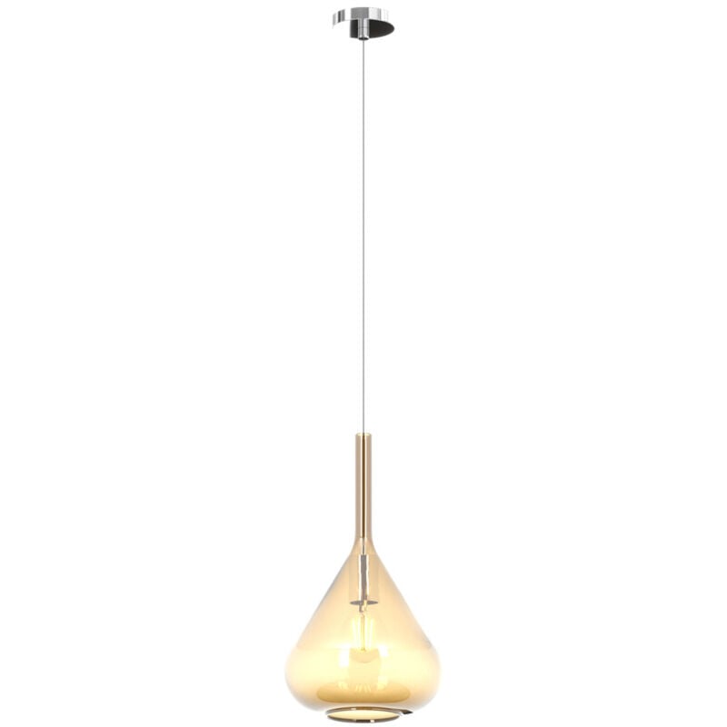 foto del prodotto sospensione contemporanea kona metallo cromo vetro ambra 1 luce e27