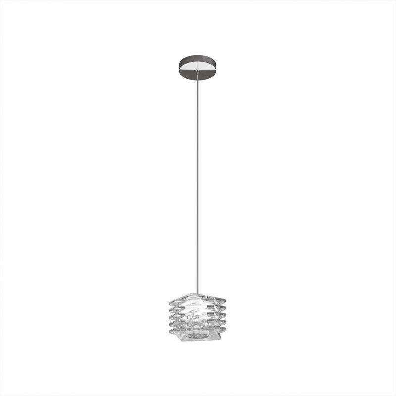 foto del prodotto sospensione contemporanea rubik metallo cromo diffusore cristallo 1 luce g9
