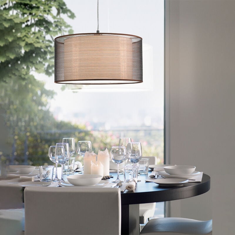 foto del prodotto sospensione contemporanea sirco hotel metallo cromo tessuto marrone 1 luce e27