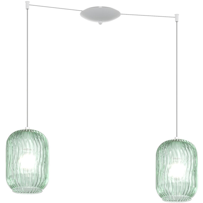 foto del prodotto sospensione contemporanea tender metallo bianco vetro verde 2 luci e27