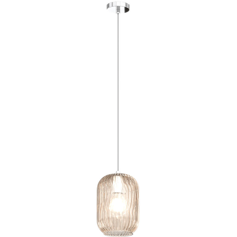 foto del prodotto sospensione contemporanea tender metallo cromo vetro ambra 1 luce e27