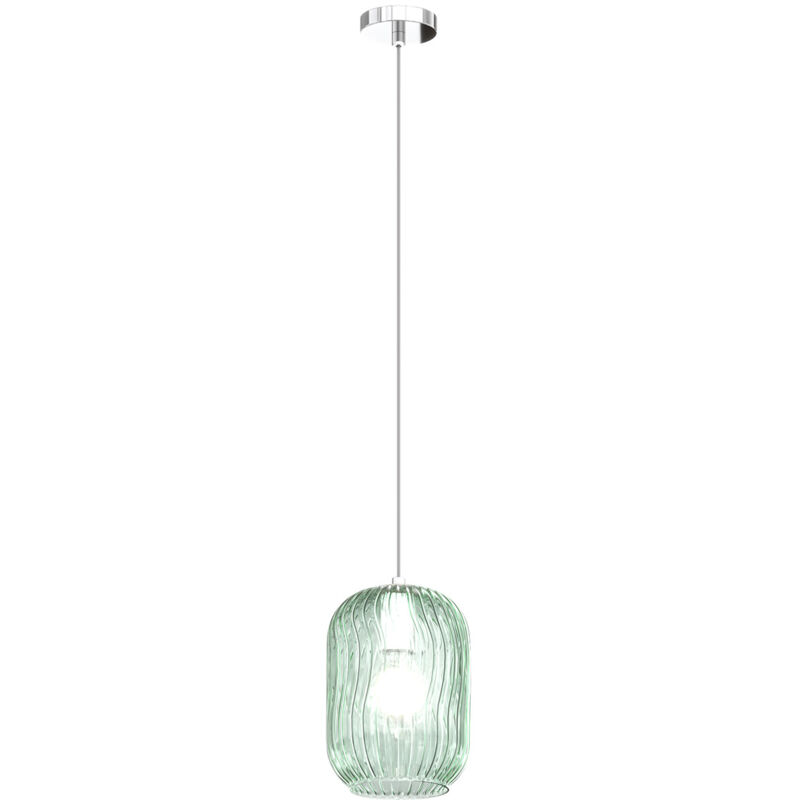 foto del prodotto sospensione contemporanea tender metallo cromo vetro verde 1 luce e27