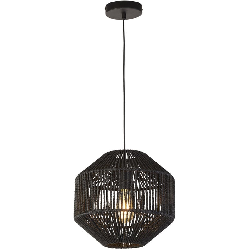 foto del prodotto sospensione contemporanea vimini acciaio nero tessuto 1 luce e27