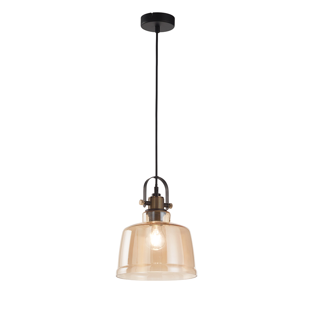 foto del prodotto sospensione contemporanea vintage metallo nero vetro ambra 1 luce e27