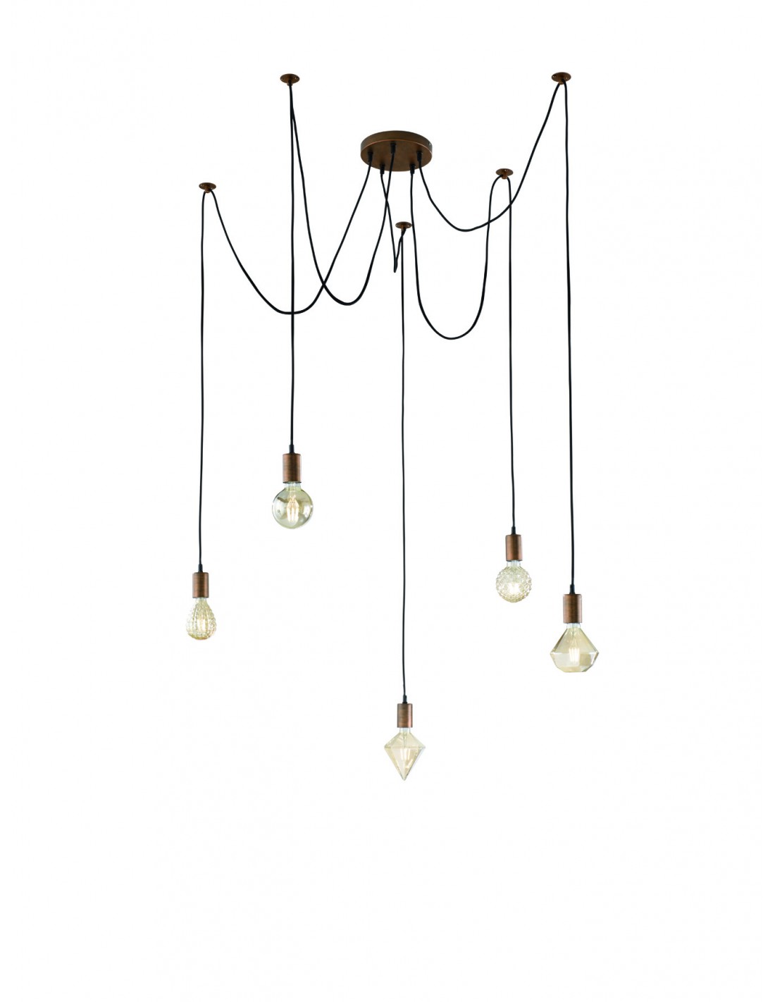 foto del prodotto sospensione cord ragno rame antico 5xe27 con decentramento trio lighting